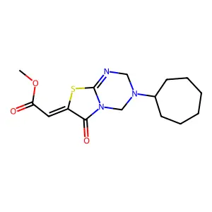 methyl (2E)-(3-cycloheptyl-6-oxo-3,4-dihydro-2H-[1,3]thiazolo[3,2-a][1,3,5]triazin-7(6H)-ylidene)ethanoate structure