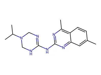 4,7-dimethyl-N-[5-(propan-2-yl)-1,4,5,6-tetrahydro-1,3,5-triazin-2-yl]quinazolin-2-amine structure