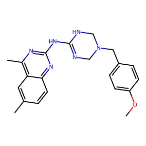 N-[5-(4-methoxybenzyl)-1,4,5,6-tetrahydro-1,3,5-triazin-2-yl]-4,6-dimethylquinazolin-2-amine structure