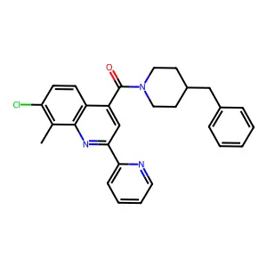 (4-benzylpiperidin-1-yl)-(7-chloro-8-methyl-2-pyridin-2-ylquinolin-4-yl)methanone structure