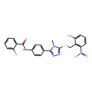 2-chloro-N-(4-{5-[(2-chloro-6-nitrobenzyl)sulfanyl]-4-methyl-4H-1,2,4-triazol-3-yl}phenyl)benzamide structure