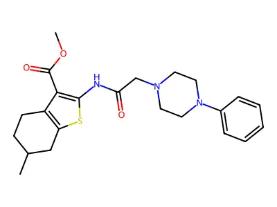 methyl 6-methyl-2-(2-(4-phenylpiperazin-1-yl)acetamido)-4,5,6,7-tetrahydrobenzo[b]thiophene-3-carboxylate structure