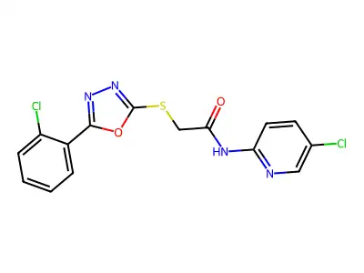 2-[[5-(2-chlorophenyl)-1,3,4-oxadiazol-2-yl]sulfanyl]-N-(5-chloropyridin-2-yl)acetamide structure