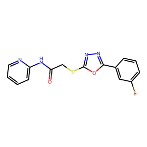 2-[[5-(3-bromophenyl)-1,3,4-oxadiazol-2-yl]sulfanyl]-N-pyridin-2-ylacetamide structure
