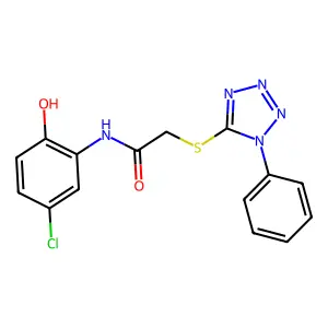 N-(5-chloro-2-hydroxyphenyl)-2-(1-phenyltetrazol-5-yl)sulfanylacetamide structure