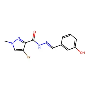 4-bromo-N-[(3-hydroxyphenyl)methylideneamino]-1-methylpyrazole-3-carboxamide structure