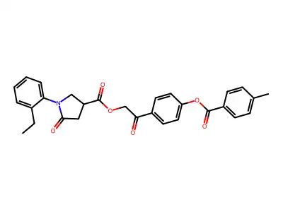 2-{4-[(4-methylbenzoyl)oxy]phenyl}-2-oxoethyl 1-(2-ethylphenyl)-5-oxo-3-pyrrolidinecarboxylate structure