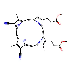 Dimethyl 3,3'-(7,12-dicyano-3,8,13,17-tetramethylporphyrin-2,18-diyl)dipropanoate structure