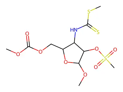 [2-methoxy-5-(methoxycarbonyloxymethyl)-4-(methylsulfanylcarbothioylamino)oxolan-3-yl] methanesulfonate structure