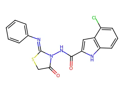 4-Chloro-N-(4-oxo-2-(phenylimino)thiazolidin-3-yl)-1H-indole-2-carboxamide structure