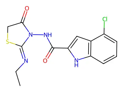 4-Chloro-N-(2-(ethylimino)-4-oxo-3-thiazolidinyl)-1H-indole-2-carboxamide structure