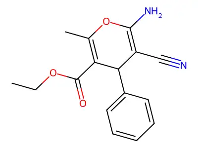 ethyl 6-amino-5-cyano-2-methyl-4-phenyl-4H-pyran-3-carboxylate structure