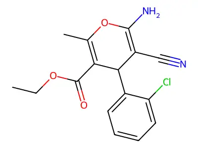 ethyl 6-amino-4-(2-chlorophenyl)-5-cyano-2-methyl-4H-pyran-3-carboxylate structure