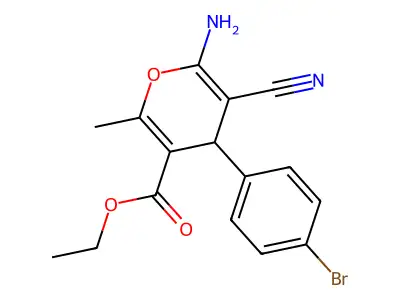 ethyl 6-amino-4-(4-bromophenyl)-5-cyano-2-methyl-4H-pyran-3-carboxylate structure