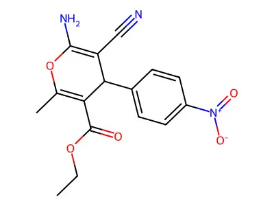 ethyl 6-amino-5-cyano-2-methyl-4-(4-nitrophenyl)-4H-pyran-3-carboxylate structure
