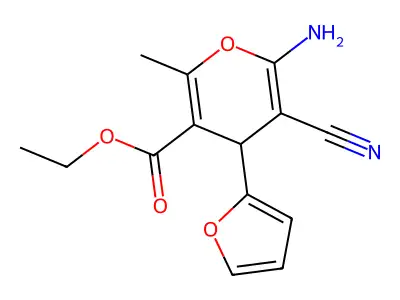 ethyl 6-amino-5-cyano-4-(2-furyl)-2-methyl-4H-pyran-3-carboxylate structure