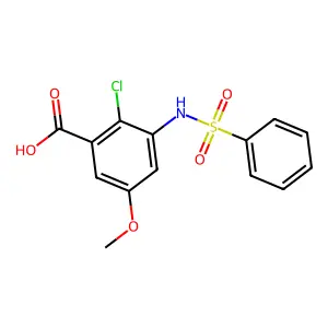 2-Chloro-5-methoxy-3-[(phenylsulfonyl)amino]benzoic acid structure