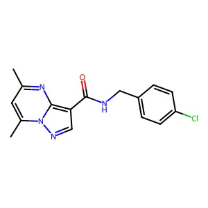 N-(4-chlorobenzyl)-5,7-dimethylpyrazolo[1,5-a]pyrimidine-3-carboxamide structure