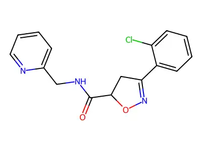 3-(2-chlorophenyl)-N-(pyridin-2-ylmethyl)-4,5-dihydro-1,2-oxazole-5-carboxamide structure