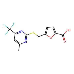 5-({[4-Methyl-6-(trifluoromethyl)pyrimidin-2-yl]-thio}methyl)-2-furoic acid structure