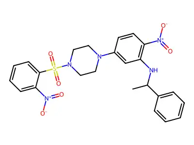 2-nitro-5-{4-[(2-nitrophenyl)sulfonyl]piperazin-1-yl}-N-(1-phenylethyl)aniline structure