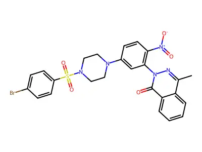 2-[5-[4-(4-bromophenyl)sulfonylpiperazin-1-yl]-2-nitrophenyl]-4-methylphthalazin-1-one structure