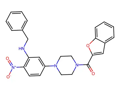 1-Benzofuran-2-yl-[4-[3-(benzylamino)-4-nitrophenyl]piperazin-1-yl]methanone structure