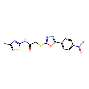 N-(4-methyl-1,3-thiazol-2-yl)-2-[[5-(4-nitrophenyl)-1,3,4-oxadiazol-2-yl]sulfanyl]acetamide structure