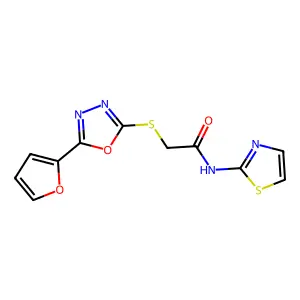 2-((5-(furan-2-yl)-1,3,4-oxadiazol-2-yl)thio)-N-(thiazol-2-yl)acetamide structure