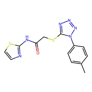 2-[1-(4-methylphenyl)tetrazol-5-yl]sulfanyl-N-(1,3-thiazol-2-yl)acetamide structure