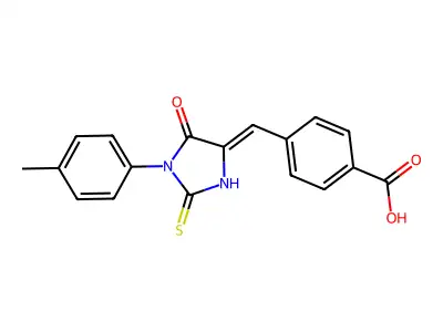 4-{[1-(4-methylphenyl)-5-oxo-2-sulfanylideneimidazolidin-4-ylidene]methyl}benzoic acid structure