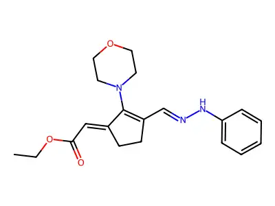 Ethyl 2-[2-(4-morpholinyl)-3-[(2-phenylhydrazinylidene)methyl]-2-cyclopenten-1-ylidene]acetate structure