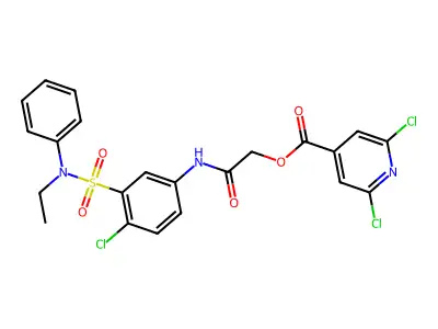 [2-[4-chloro-3-[ethyl(phenyl)sulfamoyl]anilino]-2-oxoethyl] 2,6-dichloropyridine-4-carboxylate structure