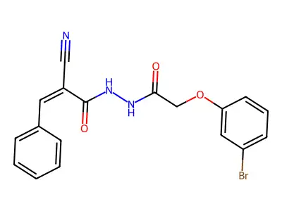 N'-[2-(3-bromophenoxy)acetyl]-2-cyano-3-phenylprop-2-enehydrazide structure