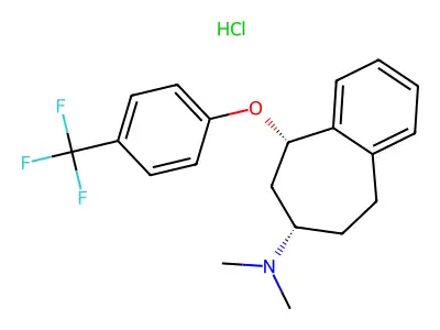 5H-Benzocyclohepten-7-amine, 6,7,8,9-tetrahydro-N,N-dimethyl-5-(4-(trifluoromethyl)phenoxy)-,hydrochloride, cis- structure