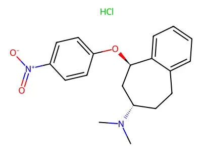 5H-Benzocyclohepten-7-amine, 6,7,8,9-tetrahydro-N,N-dimethyl-5-(4-nitrophenoxy)-, monohydrochloride, trans- structure