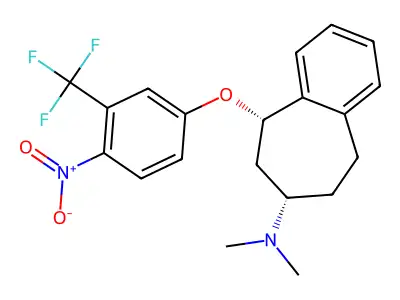 (5S,7S)-N,N-dimethyl-5-[4-nitro-3-(trifluoromethyl)phenoxy]-6,7,8,9-tetrahydro-5H-benzo[7]annulen-7-amine structure
