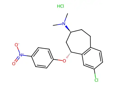 5H-Benzocyclohepten-7-amine, 6,7,8,9-tetrahydro-2-chloro-N,N-dimethyl-9-(4-nitrophenoxy)-, monohydrochloride, trans- structure
