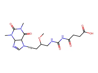 Mercury, (3-(3-(3-carboxypropionyl)ureido)-2-methoxypropyl)(1,2,3,4,5,6-hexahydro-1,3-dimethyl-2,6-dioxopurin-7-yl)- structure