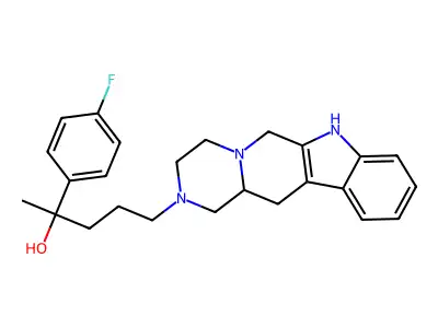 Pyrazino(1',2':1,6)pyrido(3,4-b)indole-2(1H)-butanol, 3,4,6,7,12,12a-hexahydro-alpha-(4-fluorophenyl)-alpha-methyl- structure