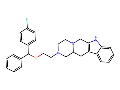 Pyrazino(1',2':1,6)pyrido(3,4-b)indole, 1,2,3,4,6,7,12,12a-octahydro-2-(2-((4-fluorophenyl)phenylmethoxy)ethyl)- structure