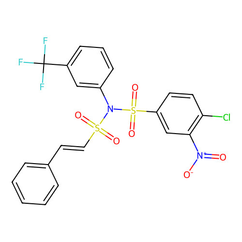 4-chloro-3-nitro-N-[(E)-2-phenylethenyl]sulfonyl-N-[3-(trifluoromethyl)phenyl]benzenesulfonamide structure