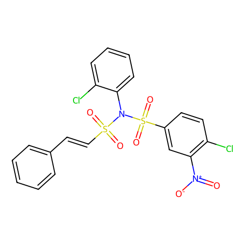 4-chloro-N-(2-chlorophenyl)-3-nitro-N-[(E)-2-phenylethenyl]sulfonylbenzenesulfonamide structure