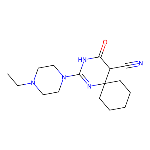 2-(4-Ethylpiperazin-1-yl)-4-oxo-1,3-diazaspiro[5.5]undec-2-ene-5-carbonitrile structure