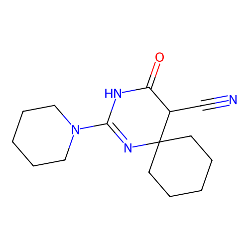 4-Oxo-2-(piperidin-1-yl)-1,3-diazaspiro[5.5]undec-2-ene-5-carbonitrile structure