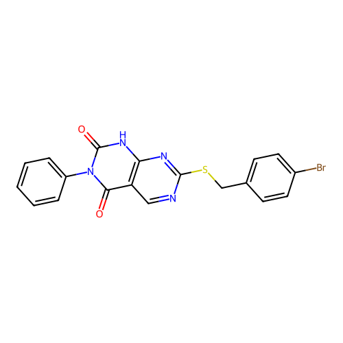 7-[(4-bromobenzyl)sulfanyl]-2-hydroxy-3-phenylpyrimido[4,5-d]pyrimidin-4(3H)-one structure