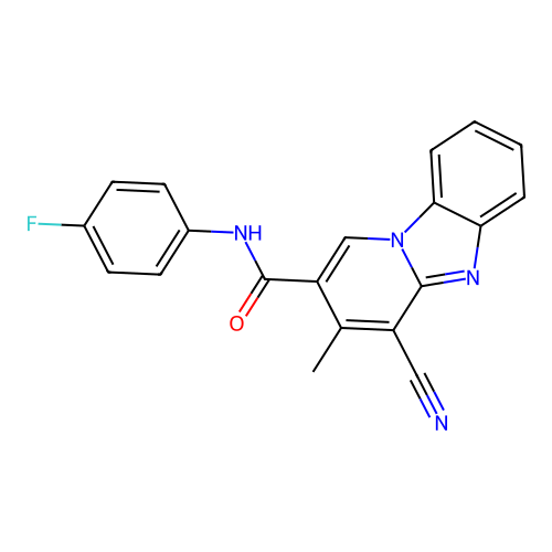 4-cyano-N-(4-fluorophenyl)-3-methylpyrido[1,2-a]benzimidazole-2-carboxamide structure