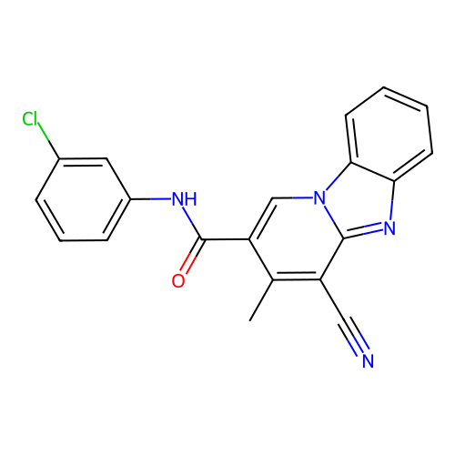 N-(3-chlorophenyl)-4-cyano-3-methylpyrido[1,2-a]benzimidazole-2-carboxamide structure