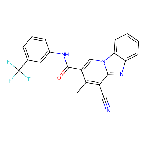 4-cyano-3-methyl-N-[3-(trifluoromethyl)phenyl]pyrido[1,2-a]benzimidazole-2-carboxamide structure