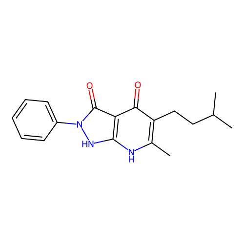 5-isopentyl-6-methyl-2-phenyl-1H-pyrazolo[3,4-b]pyridine-3,4(2H,7H)-dione structure